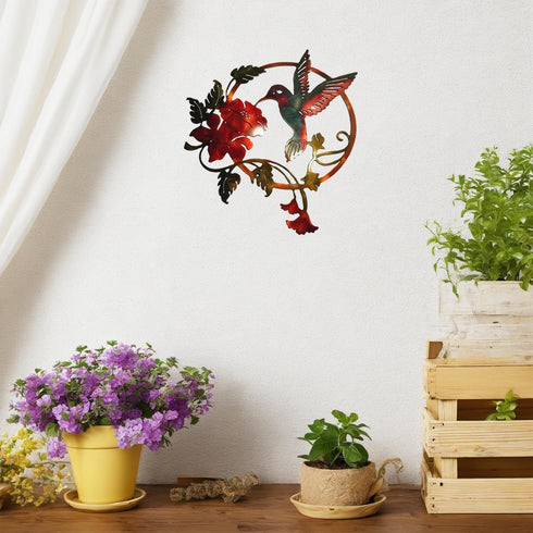 Zoihet Round Metal Bird Wall Art Decor - Hummingbird Wall Art Silhouette for your patio, garden, and fence Art Decor, Bird Wall Silhouette Indoor ...