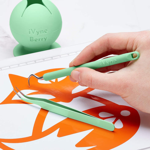 iVyne Berry and Silicone Weeding Tools - Suction Weeder, Craft Tweezer, Scrap Collector Holder, Vinyl Weeding Tool Kit for Cricut, Silhouette Acce...