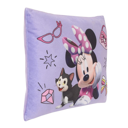 Disney Minnie Mouse I am Awesome Lavender and Pink, Figaro Plush Decorative Toddler Pillow...