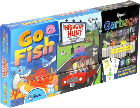 Regal Games - Highway Hunt, Go Fish, Garbage Monsters Card Games Set - Family-Friendly, Fun Card Games - Search & Find, Matching, Counting - Ages ...