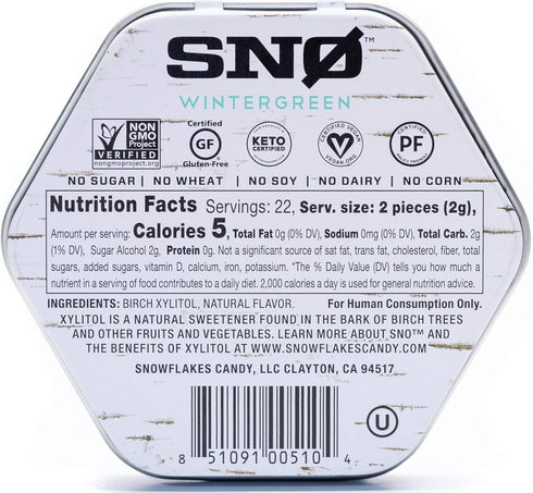 Wintergreen KETO Xylitol Candy Chips (3-Pack) - SNØ 1.5oz Tin - Sugar-Free Candy With Only 2 Ingredients | Low Carbs, Diabetic-Friendly, Non-GMO, ...