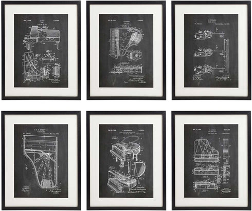 IDIOPIX Piano Patent Wall Decor Chalkboard Art Print Set of 6 Prints UNFRAMED...