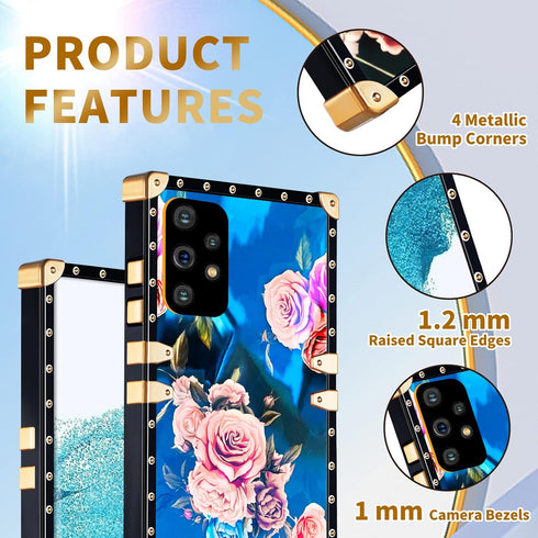 Loheckle for Samsung Galaxy A53 5G Case for Women, Designer Square Cases for Galaxy A53 5G Case with Ring Stand Holder and Lanyard, Stylish Peony ...