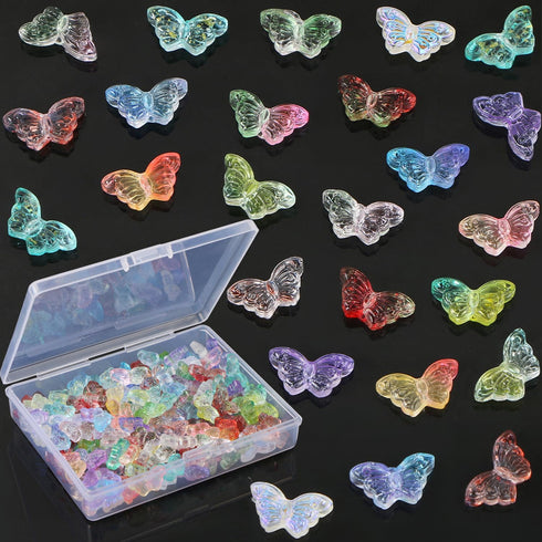 120 Pcs Glass Butterfly Beads for Jewelry Making, EVERMARKET Crystal Butterfly Bracelets Beads Bulk, 15mm Cute Gradient Butterflies Loose Beads Ch...
