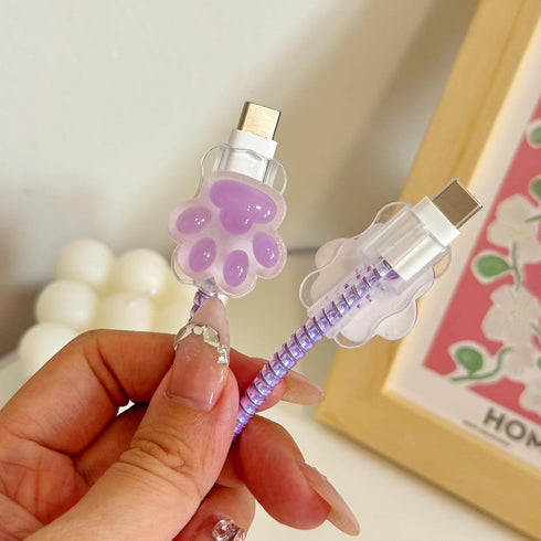 Cable Protector for iPhone Charger with Cute Cat Paw Design,Kawaii Cat Claw Soft Charging Cord Protector Data Cable Saver for Women Girls Compatib...