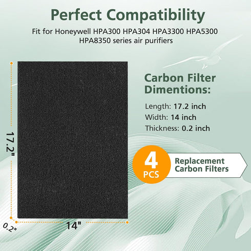 4Pack HPA300 Carbon Pre Filter Compatible with Honeywell HPA300 Series Air Purifier, Precut Premium HRF-A300 Activated Carbon Filter Replacement f...