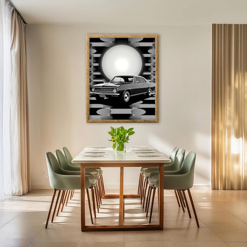 Posterizer 1 pcs-black and white collage with vintage car-Retro Art-Abstract & Modern Art-Gift for Art Lovers- UNFRAMED Wall Art...