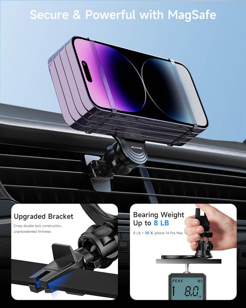 Compatible with Mag-Safe Car Mount,Magnetic Car Phone Mount,2 in 1 Super Stable Dash&Air Vent Car Phone Mount,Mag-Safe Accessories for iPhone 15 P...