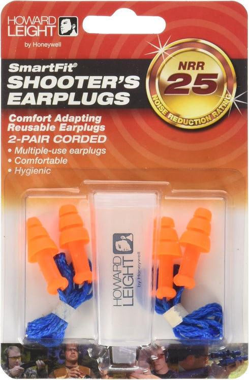 Howard Leight by Honeywell SmartFit Corded Reusable Shooting Earplugs, 2-Pairs (R-01520), Orange With Blue...