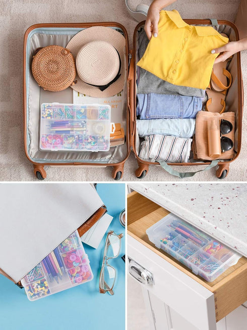 iBune 18 Grids Large Plastic Compartment Container, Bead Storage Organizer Box Case with Adjustable Removable Dividers for Jewelry Craft Tackles T...