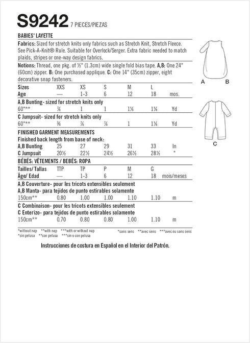 Simplicity Sewing Pattern S9242 Layette SS9242A BABY SPORTSWEAR XXS-XS-S-M-L, White...