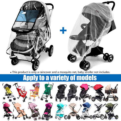 Stroller Rain Cover and Baby Stroller Mosquito Net(2-Piece Set),Universal Stroller Accessory,Waterproof, Windproof Protection,Protect from Dust Sn...