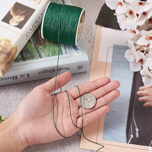 Cheriswelry 100M 0.8mm Nylon Beading Cord Dark Green Chinese Knotting Rattail Macrame Thread String Roll for Jewelry Making Kumihimo Wrapping Supp...