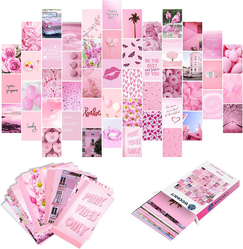 WOONKIT Pink Aesthetic Pictures, Collage Kit for Wall, Pink Room Wall Bedroom Dorm Decor, Room Decor for Teen Girls, Trendy 50pcs 4x6 inch...