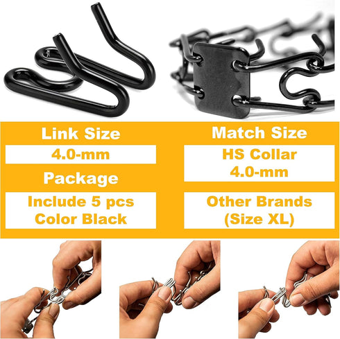 (5 Pack) Stainless Steel Prong Collar Links Designed for H. Sprenger 4.0mm CollarExtra Links, Black...