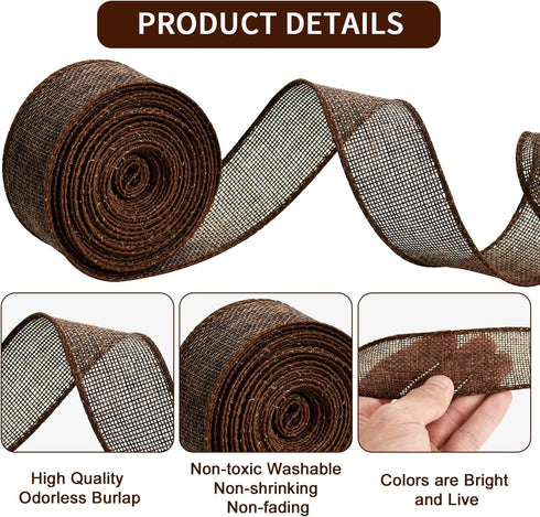 TONIFUL Burlap Wired Ribbon, 1-1/2 Inch Faux Burlap Ribbons, Brown Burlap Ribbon for Christmas, Home Decor, Gift Wrapping, Tree Topper Bow, Wreath...