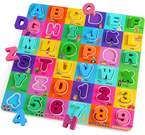 Wooden Alphabet Puzzles for Toddlers 2-4, Alphabet and Number Puzzle with ABC Learning for Toddlers 1-3, Preschool Learning Toys with Chunky ABC P...