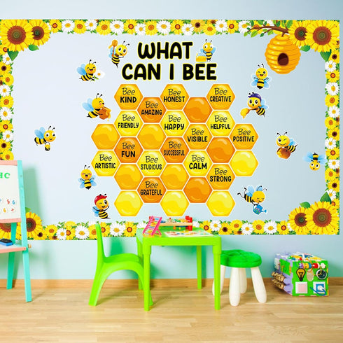 66 Pieces Bee Bulletin Board Decorations - Bee Hive Theme Cutouts Classroom Bulletin Board Decor Border Set Sunflower Cutouts for Classroom Wall B...