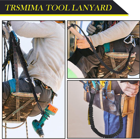 TRSMIMA Safety Tether Lanyard Tool - 2 pack Fall Protection Retractable Lanyard with Single Aluminum Screw Lock Carabiner Metal Buckle Adjustable ...