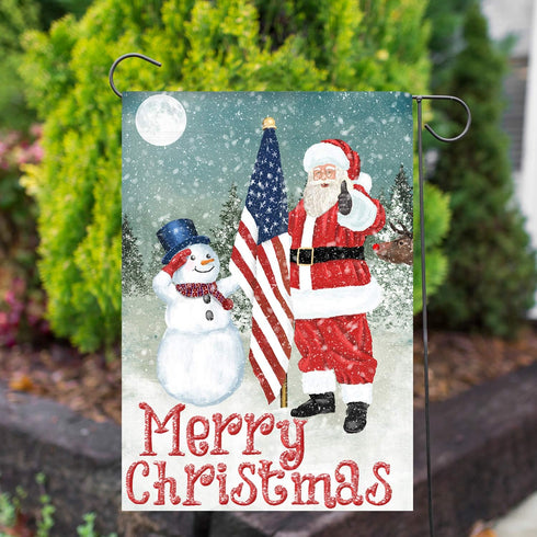 Double Sided Garden Flag - Merry Christmas USA - 12.5" x 18", Patriotic Snowman and Santa Christmas Holiday Decor, Outdoor Winter Decorative Seaso...
