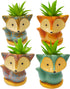 Cute 4.3 Inches Cartoon Fox Shaped Ceramic Indoor Succulent Cactus Vase Flower Plant Pots with Bamboo Tray for Home Garden Office Desktop Decorati...