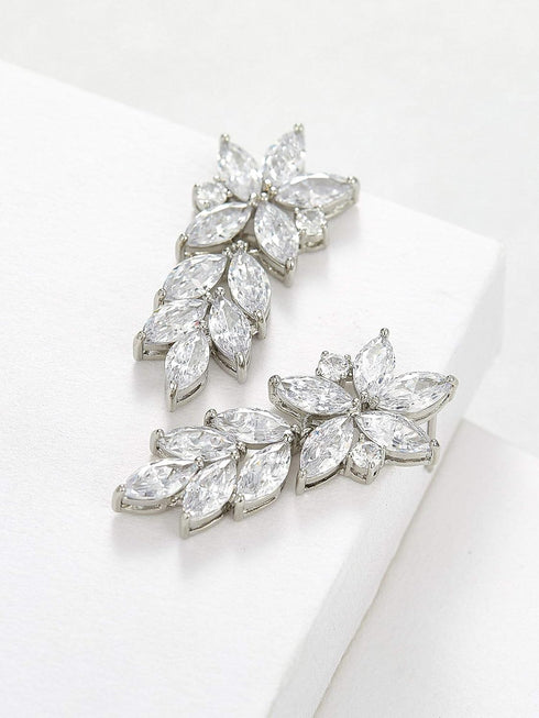 SWEETV Marquise Wedding Earrings for Brides, Bridal Bridesmaid Earrings for Wedding, Cubic Zirconia Dangle Drop Earrings for Women...