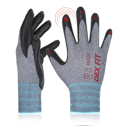 DEX FIT Nitrile Work Gloves FN330, 1 Pair, 3D-Comfort Stretchy Fit, Firm Grip, Thin & Lightweight, Touch-Screen Compatible, Durable, Breathable & ...