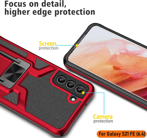 LMDAMZ Compatible Galaxy S21 FE 5G, Anti-fall Heavy Duty Military Grade Shockproof Kickstand Case Double Protection (TPU+PC) Solid and Durable Mag...