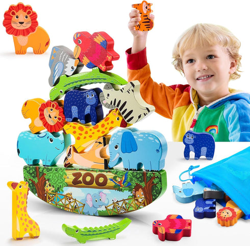 Animals Montessori Toddler Toys 2 3 4 5 6 7 Year Old Boys Girls Wooden Animal Blocks Stacking Toy Kids Birthday for Boy Girl Age 3-7 Educational T...