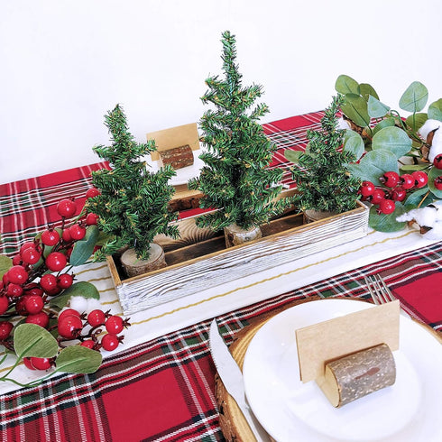 Winlyn 3 Pack Mini Canadian Pine Trees with Wood Bases Artificial Miniature Christmas Trees and Rustic Planter for Holiday Season Tabletop Decorat...
