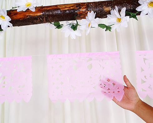 Mexican Banner Flags Light Pink Papel Picado Over 60 feet Long, Pastel Pink tissue PAPER garland decorations for all occasions, Weddings, Quincean...