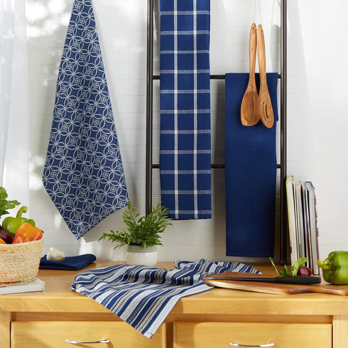 DII Assorted Woven Kitchen Set, Dishtowel, 18x28, Dishcloth, 13x13, Nautical Blue, 5 Piece...