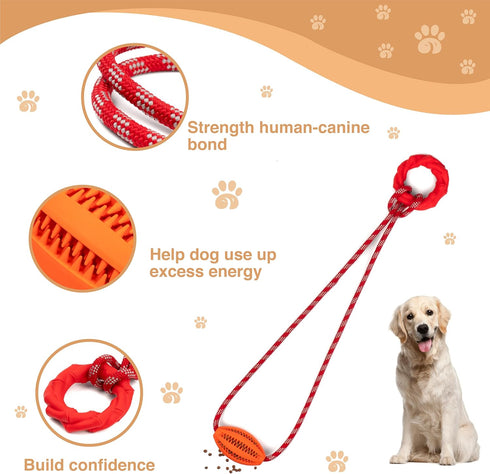 Interactive Dog Chew Toy with Rope for Aggressive Chewers - Tugging and Tossing - Puppy Training - Dispenses Treats and Food - Toothbrush for Pet ...