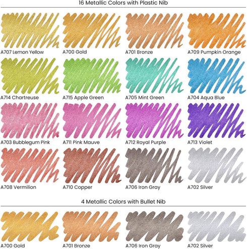 ARTEZA Metallic Acrylic Paint Markers – Set of 20 Paint Pens with Bullet & Wide Nibs for Glass, Rock, Ceramic, Plastic, Canvas, Wood & Fabric Proj...