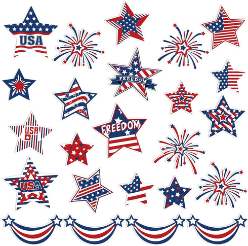 Whaline 24Pcs Patriotic Refrigerator Magnets 4th of July Stars Fireworks Refrigerator Magnetic Stickers Stars and Stripes Magnetic Decals for Inde...