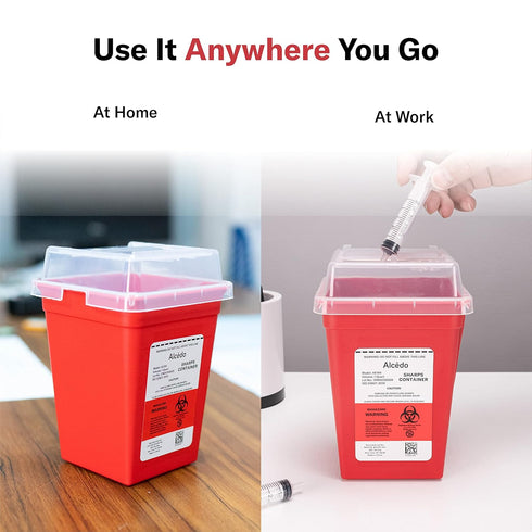 All New Alcedo Sharps Container for Home Use and Professional 1 Quart Plus (3-Pack), Biohazard Needle and Syringe Disposal, Small Portable Contain...