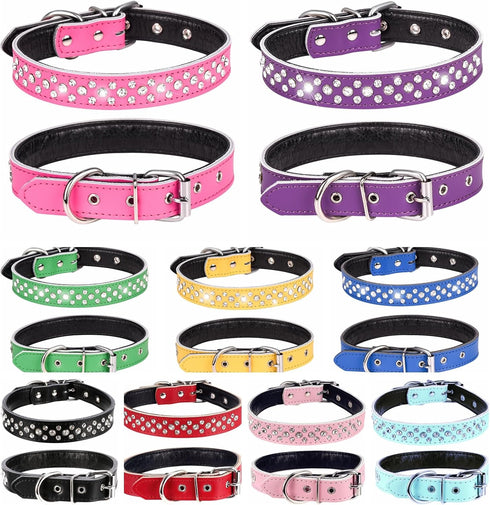 Rhinestone Dog Collar, Adjustable Cute Dazzling Sparkling Soft Leather Dog Collar Crystal Diamond Pet Dog Puppy Collar (L, Hot Pink)...