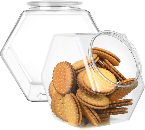 DilaBee 2-Pack Plastic Cookie Jar 1.5 Gallon (197oz) - Large Cookie Jar, Hexagon Candy Dish with Lid for Kitchen, Candy Bowl for Office - Sugar an...