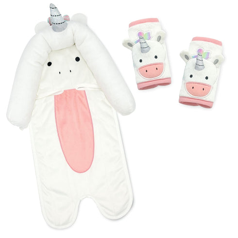 Travel Bug Baby & Toddler 3-Piece Head Support & Strap Covers Set for Car Seats, Strollers & Bouncers … (Unicorn)...