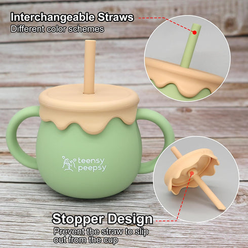 Honey Pot 2-in-1 Silicone Training Cup 8.5oz, Baby Sippy Cup with Straw & Snack Cup for 6 months+ Straw Cup for Baby Boy Gift, Toddler Smoothie Cu...