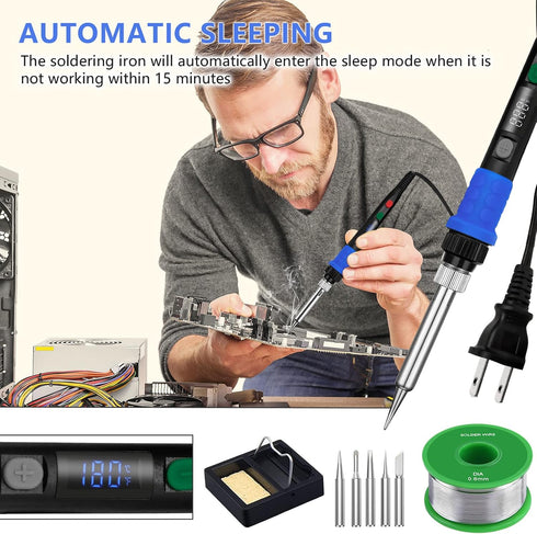 Soldering Iron Kit, 90W LED Digital Soldering Kit with Ceramic Heater, 110V Solder Iron Welding Tools with Smart Temperature Control, Auto Sleep &...