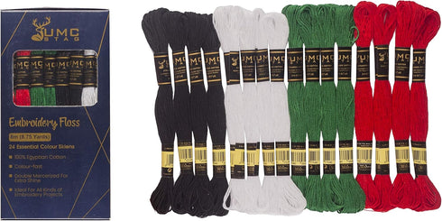 Embroidery Floss | 100% Egyptian Cotton | 24 Pieces 4 Essential Colours Premium Skeins | Oeko-TEX Certified Cross-Stitch Stranded Cotton | 6 Red 6...
