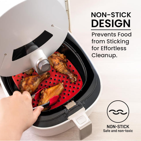 Reusable Air Fryer Liners 3 Pack for 3-5QT or Bigger - 7.5" Square Silicone Airfryer Liner - Easy to Clean Air Fryer Accessories As Seen on the To...
