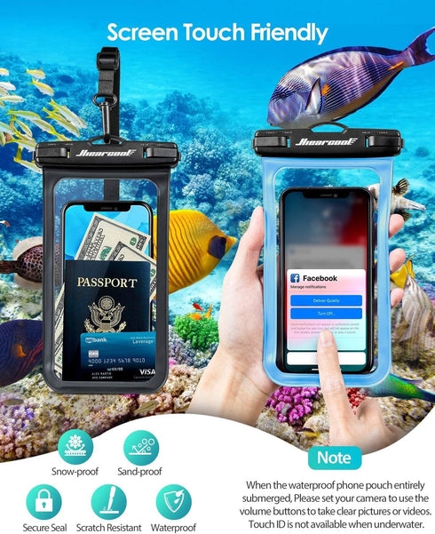 Hiearcool Waterproof Phone Pouch, Waterproof Beach Bag Compatible for iPhone 15 14 13 12 Pro Max, IPX8 Cellphone Travel Essentials for Beach -Blac...