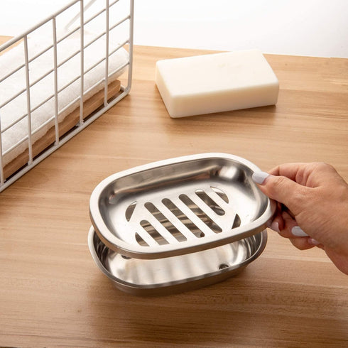 IMEEA Silver Soap Dish SUS304 Stainless Steel Brushed Soap Dish with Drain Bathroom Soap Holder...