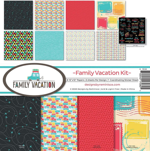 Reminisce Family Vacation Scrapbook Collection Kit Paper Crafts, Multi Color Palette...
