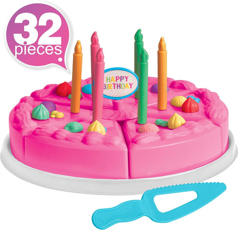 Birthday Party Playset, Pretend Play Birthday Cake, Happy Birthday Play Set with Cake, Candles, Cake Decorations, Dessert Kitchen Toys, Play Kitch...