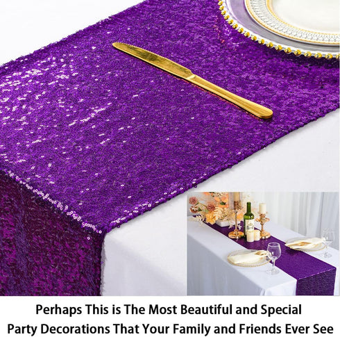 ShinyBeauty 12x72-Inch-Purple-Sequin Table Runner with Tassel for Dining Decoration-Sequin Dresser Scarves for Wedding Event (Purple)...