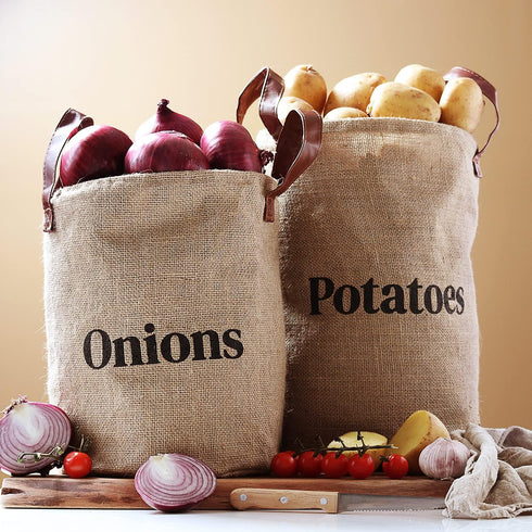 Laxinis World Lined Burlap Pantry Storage Baskets For Potatoes And Onions With Handles, Set Of 2, Decorative Rustic Farmhouse Home Décor Design, K...