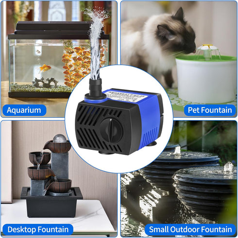 AQUANEAT Small Fountain Pump, 80 GPH Mini Submersible Water Pump with 3.3 ft Tubing, for Aquarium Fish Tank, Pet Water Fountain, Water Table, Wate...